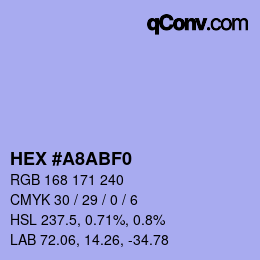 Color code: HEX #A8ABF0 | qconv.com