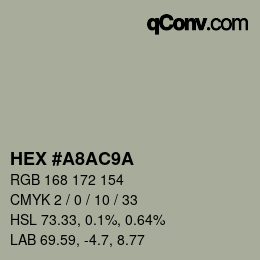 Color code: HEX #A8AC9A | qconv.com
