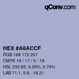 Color code: HEX #A8ACCF | qconv.com