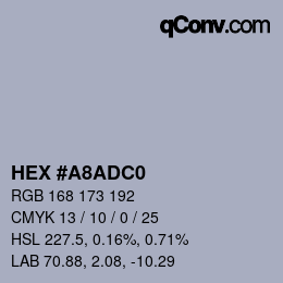 カラーコード: HEX #A8ADC0 | qconv.com