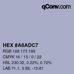 カラーコード: HEX #A8ADC7 | qconv.com