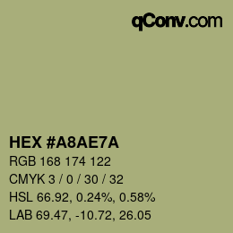 Color code: HEX #A8AE7A | qconv.com