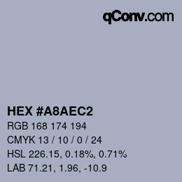 颜色代码: HEX #A8AEC2 | qconv.com