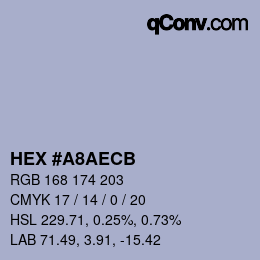 Color code: HEX #A8AECB | qconv.com