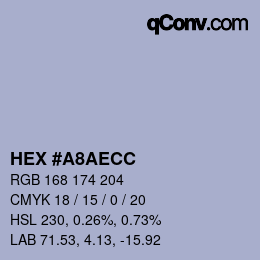 Color code: HEX #A8AECC | qconv.com