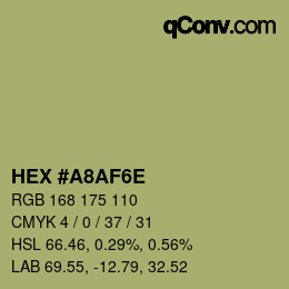 Color code: HEX #A8AF6E | qconv.com