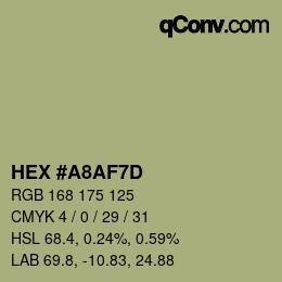 Color code: HEX #A8AF7D | qconv.com