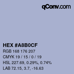 Color code: HEX #A8B0CF | qconv.com