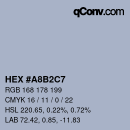 Código de color: HEX #A8B2C7 | qconv.com