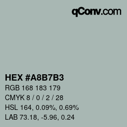 Color code: HEX #A8B7B3 | qconv.com