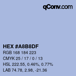 Color code: HEX #A8B8DF | qconv.com