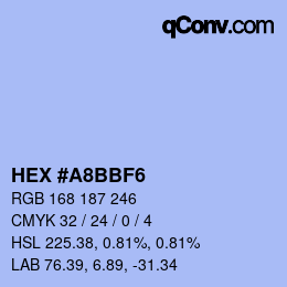 颜色代码: HEX #A8BBF6 | qconv.com