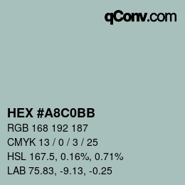 Color code: HEX #A8C0BB | qconv.com