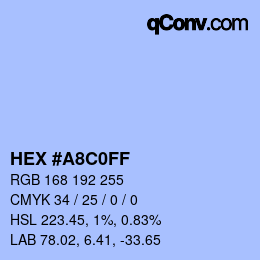 Color code: HEX #A8C0FF | qconv.com