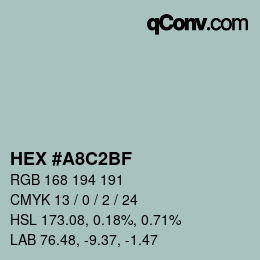 Color code: HEX #A8C2BF | qconv.com