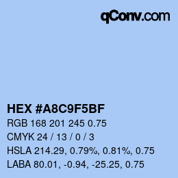 颜色代码: HEX #A8C9F5BF | qconv.com