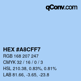 カラーコード: HEX #A8CFF7 | qconv.com