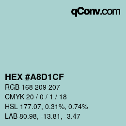 Color code: HEX #A8D1CF | qconv.com