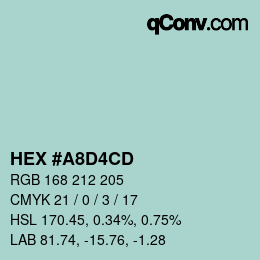 Color code: HEX #A8D4CD | qconv.com