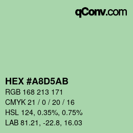 Color code: HEX #A8D5AB | qconv.com