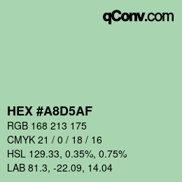 Color code: HEX #A8D5AF | qconv.com