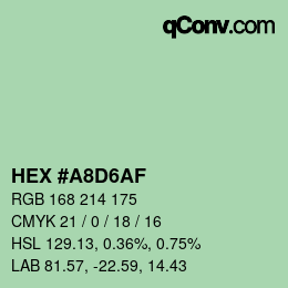 Color code: HEX #A8D6AF | qconv.com