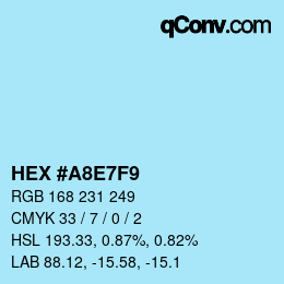 颜色代码: HEX #A8E7F9 | qconv.com
