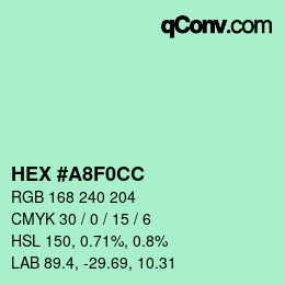 Color code: HEX #A8F0CC | qconv.com