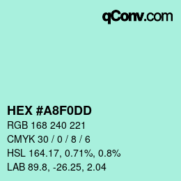 颜色代码: HEX #A8F0DD | qconv.com