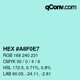 カラーコード: HEX #A8F0E7 | qconv.com