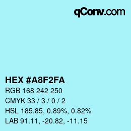 カラーコード: HEX #A8F2FA | qconv.com