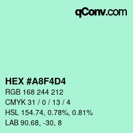 カラーコード: HEX #A8F4D4 | qconv.com