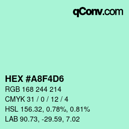 Color code: HEX #A8F4D6 | qconv.com