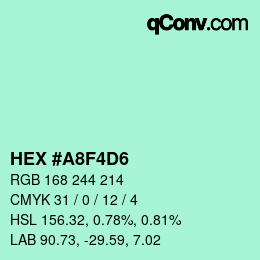 Code couleur: HEX #A8F4D6 | qconv.com