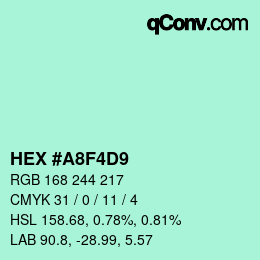 カラーコード: HEX #A8F4D9 | qconv.com