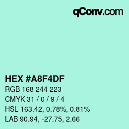 カラーコード: HEX #A8F4DF | qconv.com