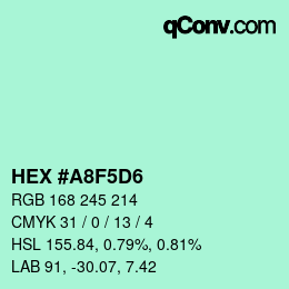 カラーコード: HEX #A8F5D6 | qconv.com