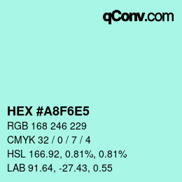 Color code: HEX #A8F6E5 | qconv.com