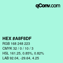 Color code: HEX #A8F8DF | qconv.com
