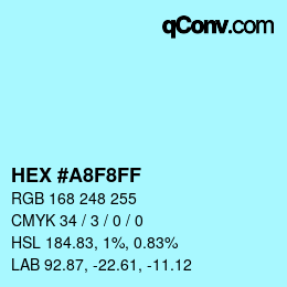 Color code: HEX #A8F8FF | qconv.com