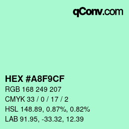 カラーコード: HEX #A8F9CF | qconv.com
