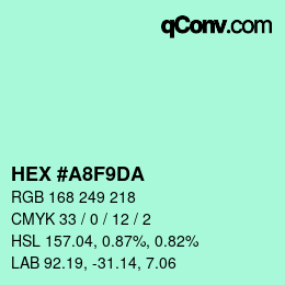 Color code: HEX #A8F9DA | qconv.com