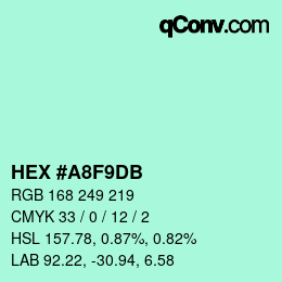 Color code: HEX #A8F9DB | qconv.com