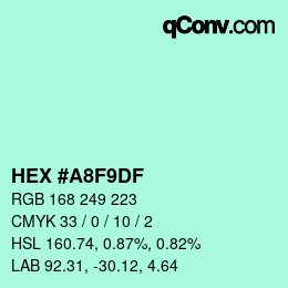 Color code: HEX #A8F9DF | qconv.com