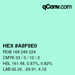 Color code: HEX #A8F9E0 | qconv.com