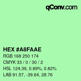 Color code: HEX #A8FAAE | qconv.com