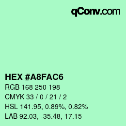 Color code: HEX #A8FAC6 | qconv.com