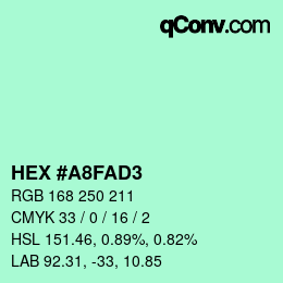 Color code: HEX #A8FAD3 | qconv.com
