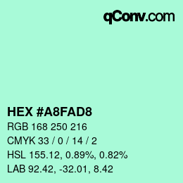 Color code: HEX #A8FAD8 | qconv.com