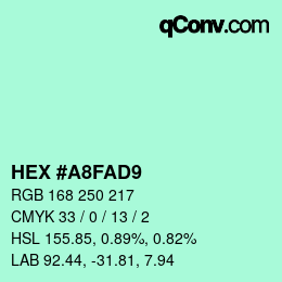 Color code: HEX #A8FAD9 | qconv.com